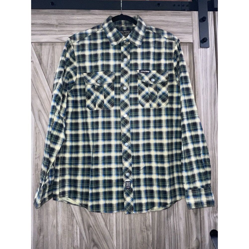 Heftig JEEP Men's Plaid‎ Snap Button Shirt Heavy Cotton Size L